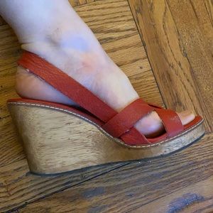 Zara Red Leather Wedge Sandals